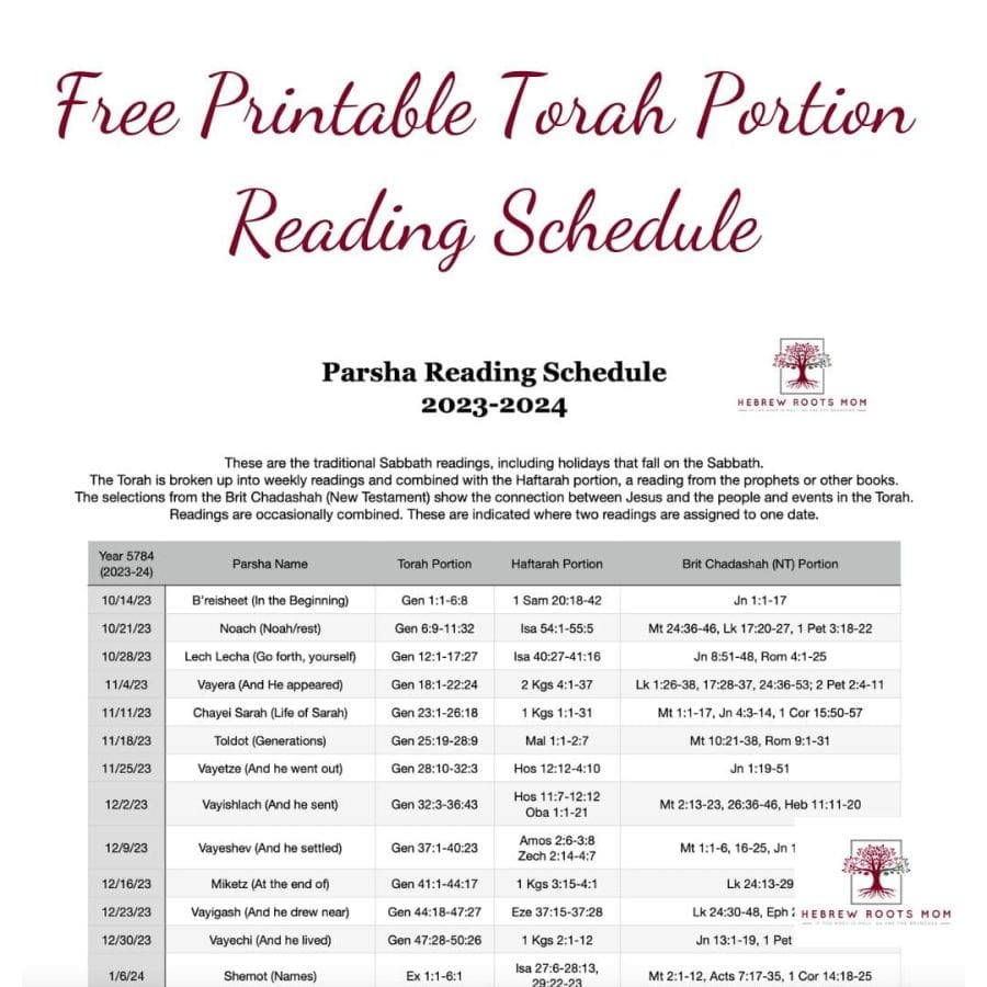 Torah portion reading schedule for 2023 2024 5784 holy branches